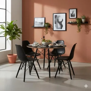 Mesa Eames Black 90cm + 4 Cadeiras Eames Dsw -seat Co