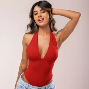 Body Multiformas Moda Gringa Poliamida Decote Blogueira Vermelho Lisa 36-40