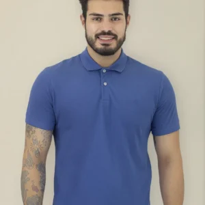 Polo Forum Masculina Piquet Wave Collar Azul Médio