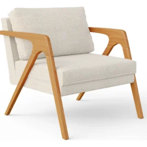 Poltrona Decorativa Pietra Estrutura Madeira Linho Champanhe Desenho do tecido Liso