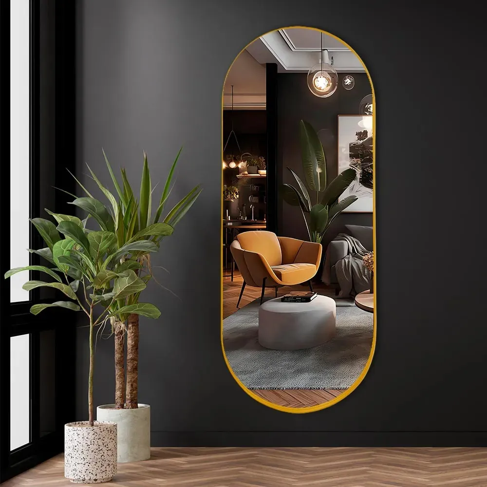 Espelho Grande Corpo Inteiro Moldura Aço 150x60cm Mod Pílula Moldura Dourado - Imagem 7