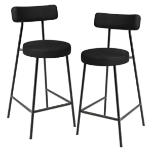 Kit 02 Banquetas Baixa Cozinha Jantar Milão Couríssimo Preto Lyam Decor