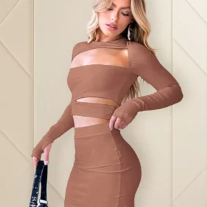 Croped Moda Gringa Poliamida Manga Longa Decote Noite