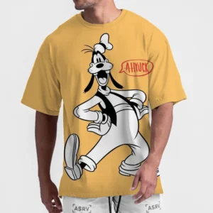 Camiseta Masculina De Moda De Verão Disney Goofy Com Gola Re
