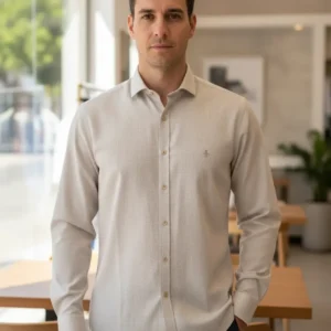 Camisa Social Dudalina Masculina Tricoline Elegante Nude