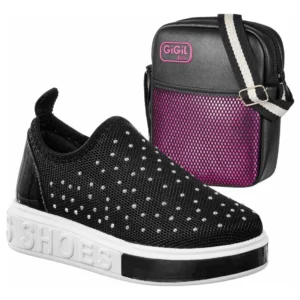 Kit Tênis Infantil Feminina Hotfix Com Bolsinha Brilho Moda