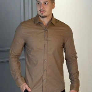 Camisa Calvin Klein Ml Slim Fila Fil Havana Marrom