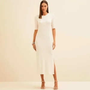 Vestido Mid Forum Manga Ve26 Off White Feminino