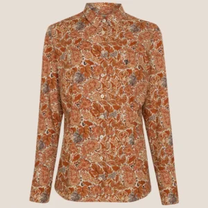 Camisa Slim Dudalina Floral Aquarela Ve26 Marrom Feminino