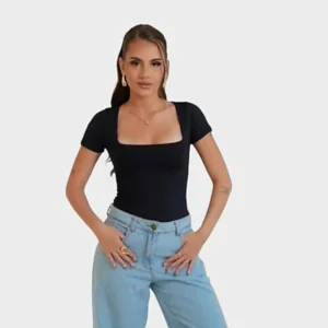 Body Decote Quadrado Manga Curta Moda Gringa Balada