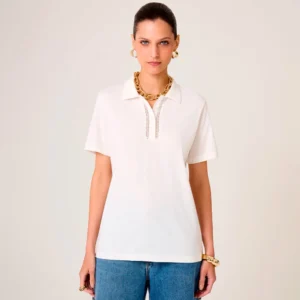 Camisa Polo Dudalina Mariana Ve26 Off White Feminino