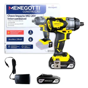 Chave De Impacto Mci21 Brushless 1 Bateria 2.0ah Menegotti Amarelo 127/220v 60hz
