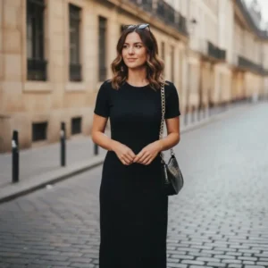 Vestido Midi Canelado T-shirt Gola Redondo Fenda Moda Verão