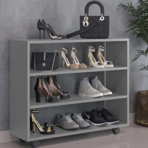 Sapateira Multiuso Organizador com 03 Prateleiras Rodízio Pérola Cinza
