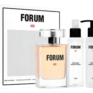 Kit Forum Her - Deo Colônia 85ml Hidratante Corporal E Body Splash 120ml - Perfume Fragrância Oriental Floral Marca Famosa De Moda Beleza Presente