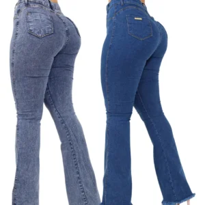 Kit 02 Calças Flare Com Lycra Modelagem Levanta Bumbum