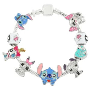 Pulseira Berloque + 9 Pingentes Lilo Stitch Disney 17cm Prateado 17 Cm