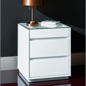 Mesa De Cabeceira Belize Tampo De Vidro 03 Gavetas Branco
