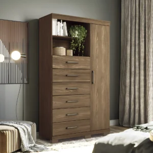 Cômoda 1 Porta 6 Gavetas Marabá Santos Andirá Cor Jatobá