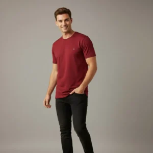 Camiseta Aramis Masculina Slim Fit Bordo Basica Lisa