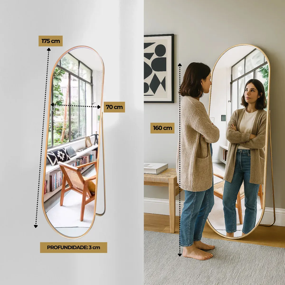 Espelho Oval Grande 165x45 Cm Decore Seu Ambiente Moldura Branco - Imagem 4
