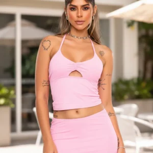 Croped Poliamida Moda Gringa Blogueira Verão Decote