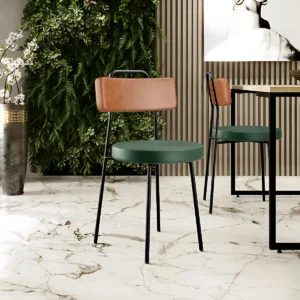 Kit 02 Cadeiras Decorativas Estofada Sala Jantar Barcelona L02 Couríssimo Camel Facto Verde