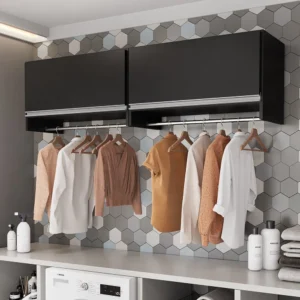 Armário Multiuso Aéreo Cabideiro Grécia Preto - Lyam Decor