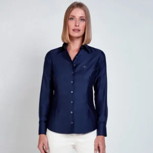 Camisa Dudalina Luxury Cetim Ve26 Marinho Feminino