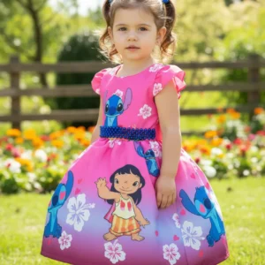 Vestido Infantil Stitch Festa Aniversário Luxo Fantasia