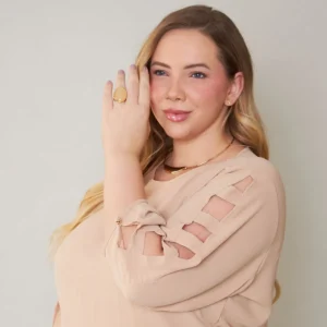 Blusa Plus Size Bege Com Recortes Na Manga Bege P Malwee