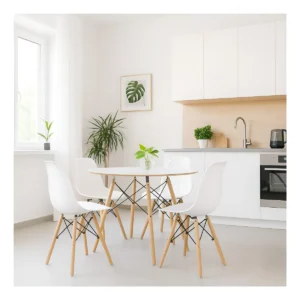 Conjunto Jantar Eames Eiffel Mesa 90cm Branco Com 4 Cadeiras Pés Madeira