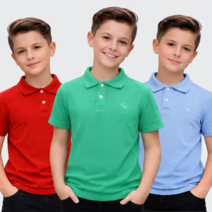Kit 3 Camisas Infantis Polo Piquet Algodão Manga Curta
