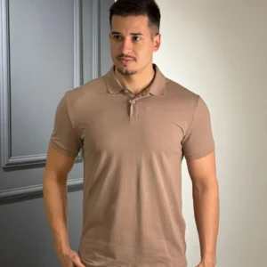 Polo Calvin Klein Slim Básica Sem Friso Caqui Médio