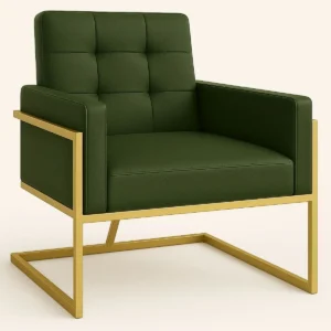 Poltrona Estofada Tecido Courino Base De Ferro Resistente