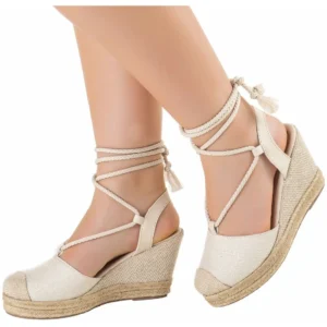 Sandalia Feminina Anabela Espadrille Salto Medio Sapato Moda