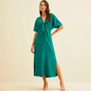 Vestido Mid Forum Faixa Ve26 Verde Feminino
