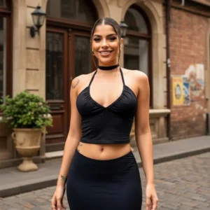 Croped Moda Gringa Poliamida Efeito Silicone Blogueira Verão