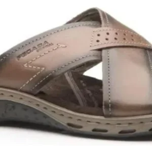 Chinelo Pegada Couro Ortopédico Macio Amortecimento Slide