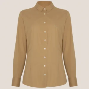 Camisa Dudalina Slim Tricoline Stretch Pr26 Bege Feminino