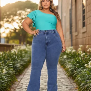 Calça Jeans Feminina Plus Size Azul Clara Empina Bumbum