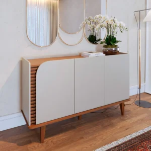 Aparador Sala Jantar 3 Portas Elora Off White Matte Freijó