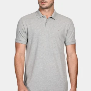 Polo Manga Curta Lisa Piquet Cinza Mescla