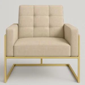 Poltrona Estofada Para Recepção Tecido Suede Base De Ferro