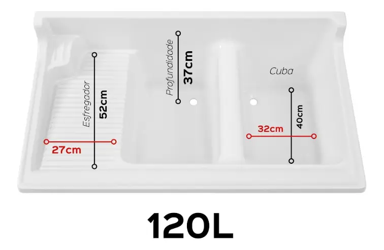 Tanque De Fibra Duplo Stilo 120l Lateral Cinza/branco/preto - Imagem 4