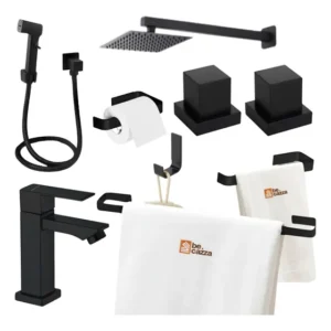 Kit Preto Banheiro + Ducha + Acabamento + Chuveiro Torneira
