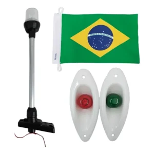 Kit Luz De Navegação Led Olho De Tubarão Cinza + Mastro + Ba