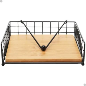 Porta Guardanapos Bambu Metal Mesa Peso Suporte Luxo Preto