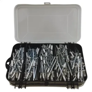 Kit Rebite Pop Repuxo alumínio com estojo organizador tampa dupla total 250 unidades 306 308 310 408 410 50 unid cada
