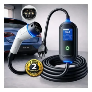 Carregador Carro Elétrico Portátil 32a Tipo 2 Ac Universal Turbo Pra Carro Híbrido Conector C/ Pistola De Carregamento Super Rápido Tomada Bivolt Display Veicular Padrão Europeu E Cabo De 5m C/ Bolsa